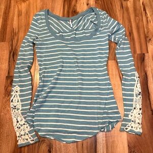 Free People Hard Candy Striped Long Sleeve Top Lace Sleeves Boho Y2K Women XS